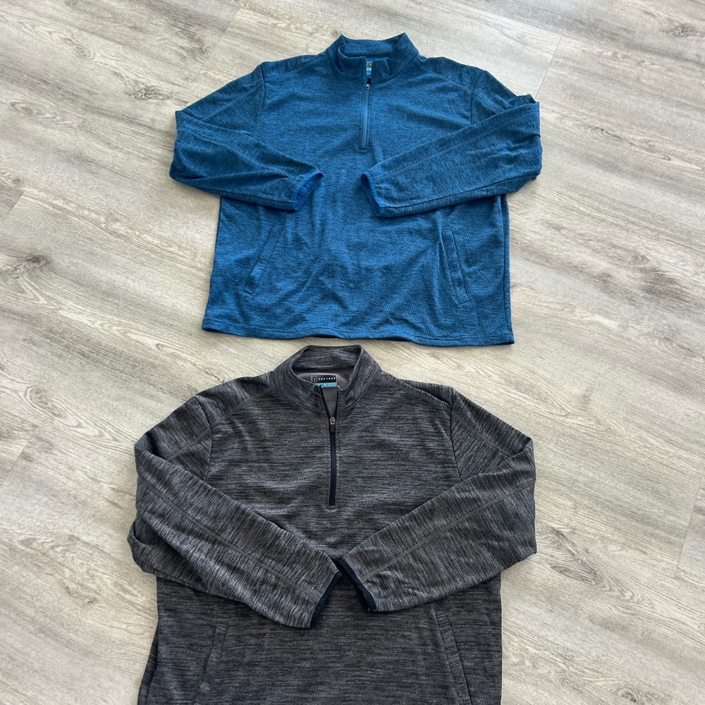 Set of 2 PGA Tour Gray and Blue Quarter-Zip Fleece Pullovers